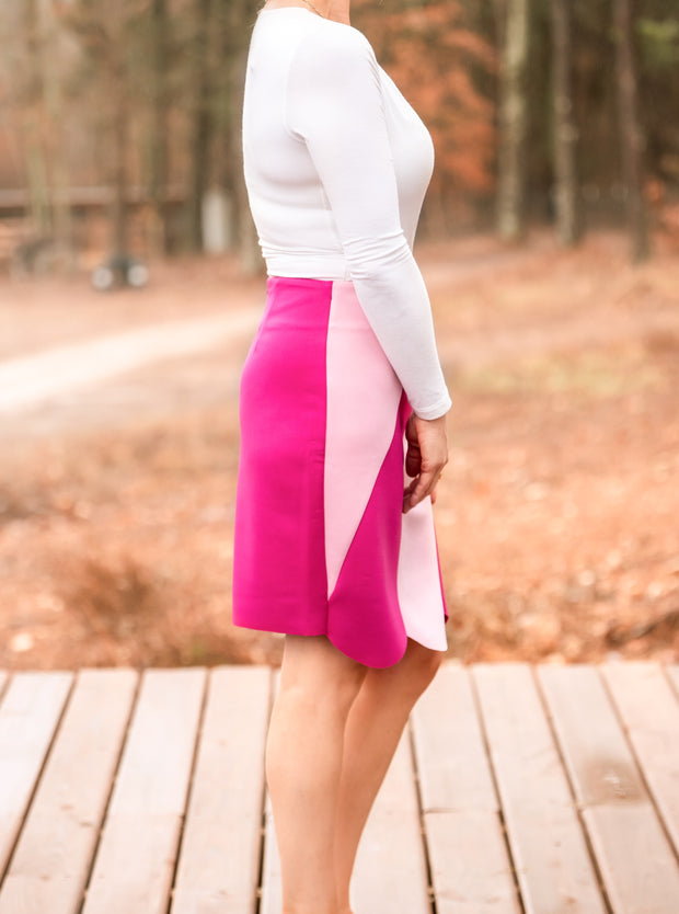 Womens Two Toned Scuba Skirt Pink-Apparel-Cocoplum Boutique