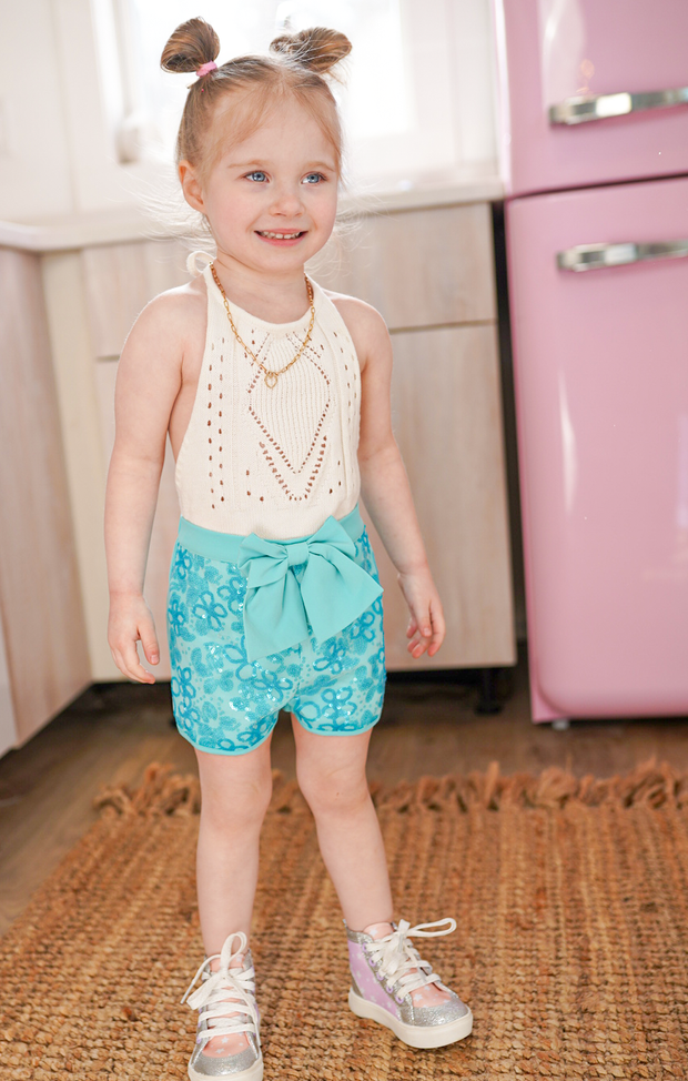 Kids Sequin Bow Shorts-Apparel-Cocoplum Boutique